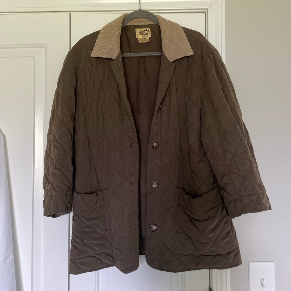 HERMES vintage quilted coat with corduroy collar
